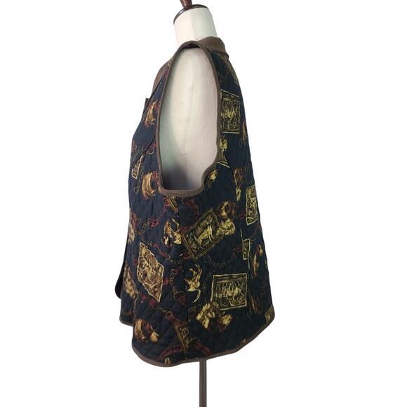 Stonebridge Brown Black Bird Dog Spaniel Quilted Vintage Button Front Vest XL - Picture 2 of 4